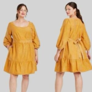 Ava & Viv Women's 2X Size Balloon 3/4 Sleeve A-Line Dress Copper Mustard